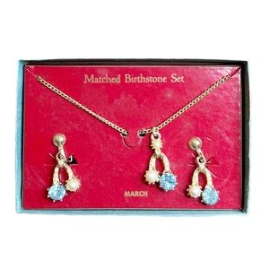 NEW Vintage 60s March Aquamarine Birthstone Matching Necklace and Earrings Set